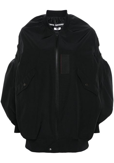 Black logo-detail bomber jacket - women